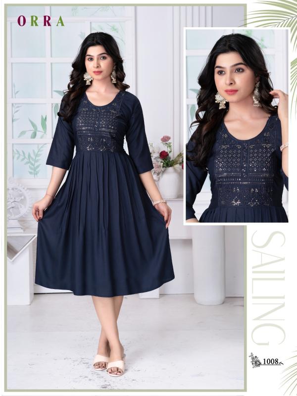 Trendy Orra Plain Rayon Casual Wear Kurtis Collection